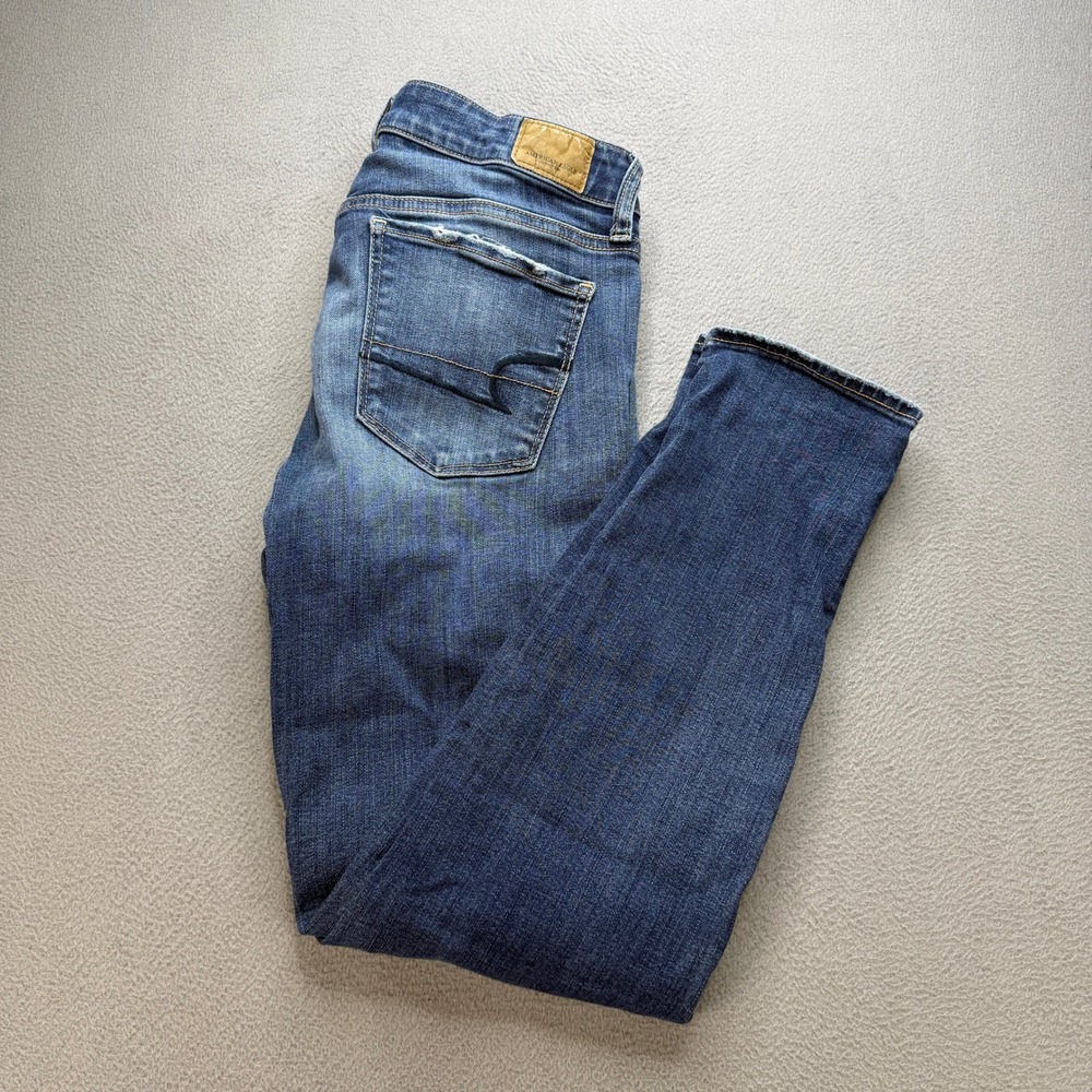 American Eagle Super Stretch Skinny Jeans Womens 8 Blue Faded Denim Slim Casual